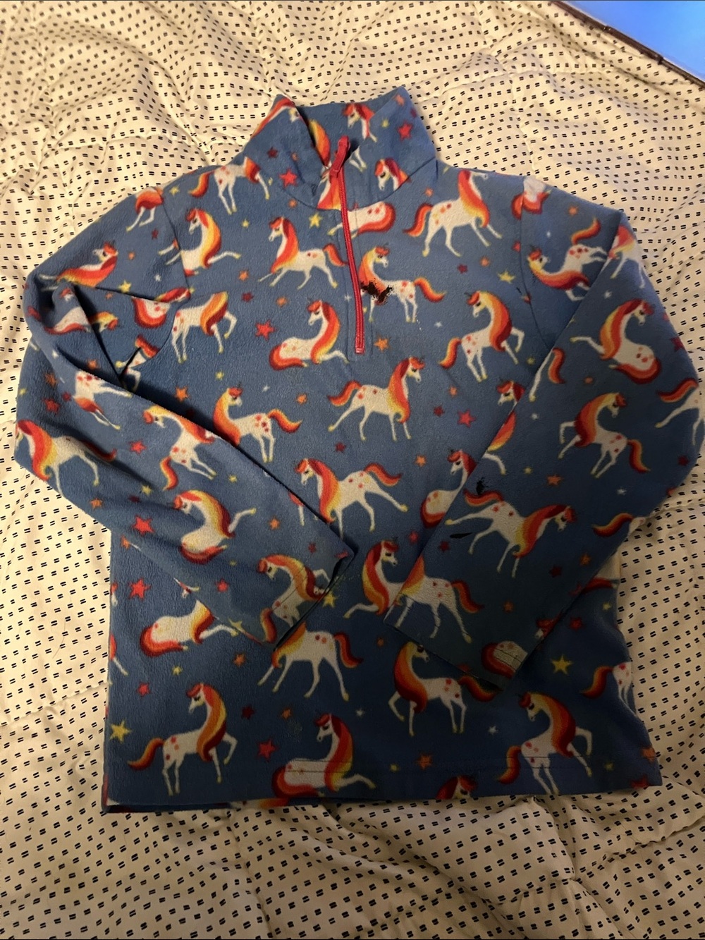 Girls' Blue Unicorn Fleece Quarter-Zip Pullover x2